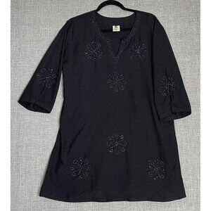 Rima Tunic Womens Medium Black Cover Up Beaded Beach